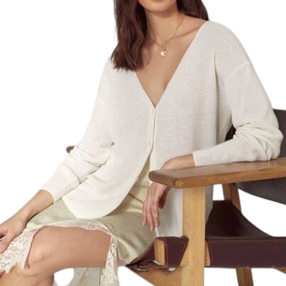 Aritzia Wilfred Granada Cardigan Preppy Clean Girl Boyfriend Womens M Ivory - Picture 3 of 12